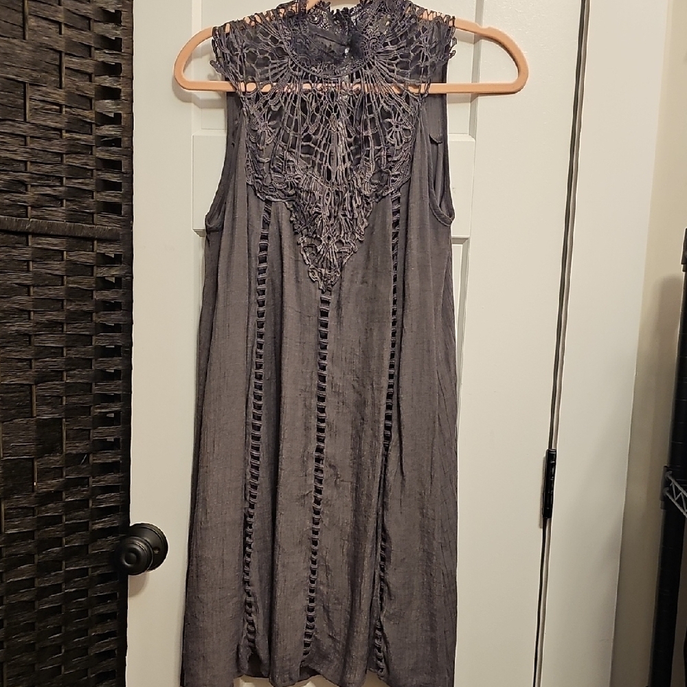 ENTRO Gray Sleeveless Boho Dress